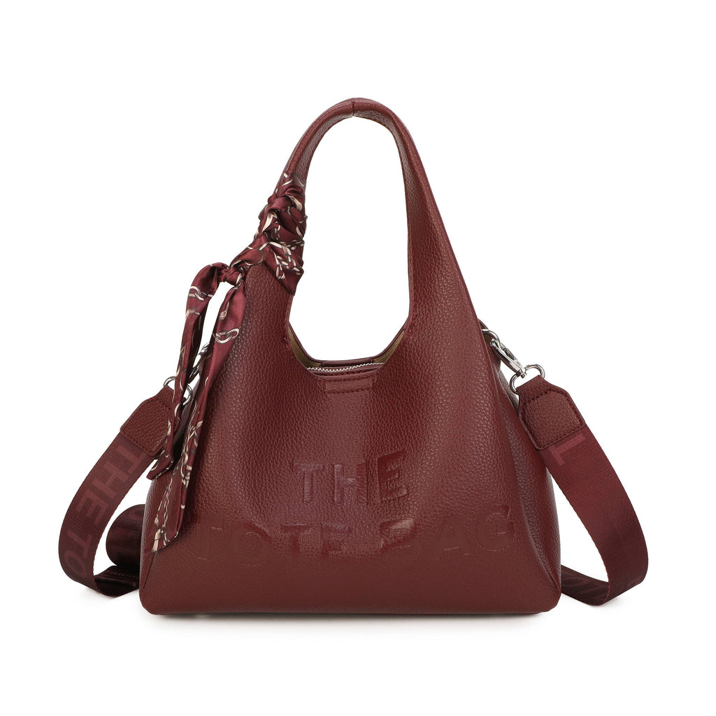 JM1780 Soft Slouchy Hobo Bag with Scarf & Wide Crossbody Str: Wine
