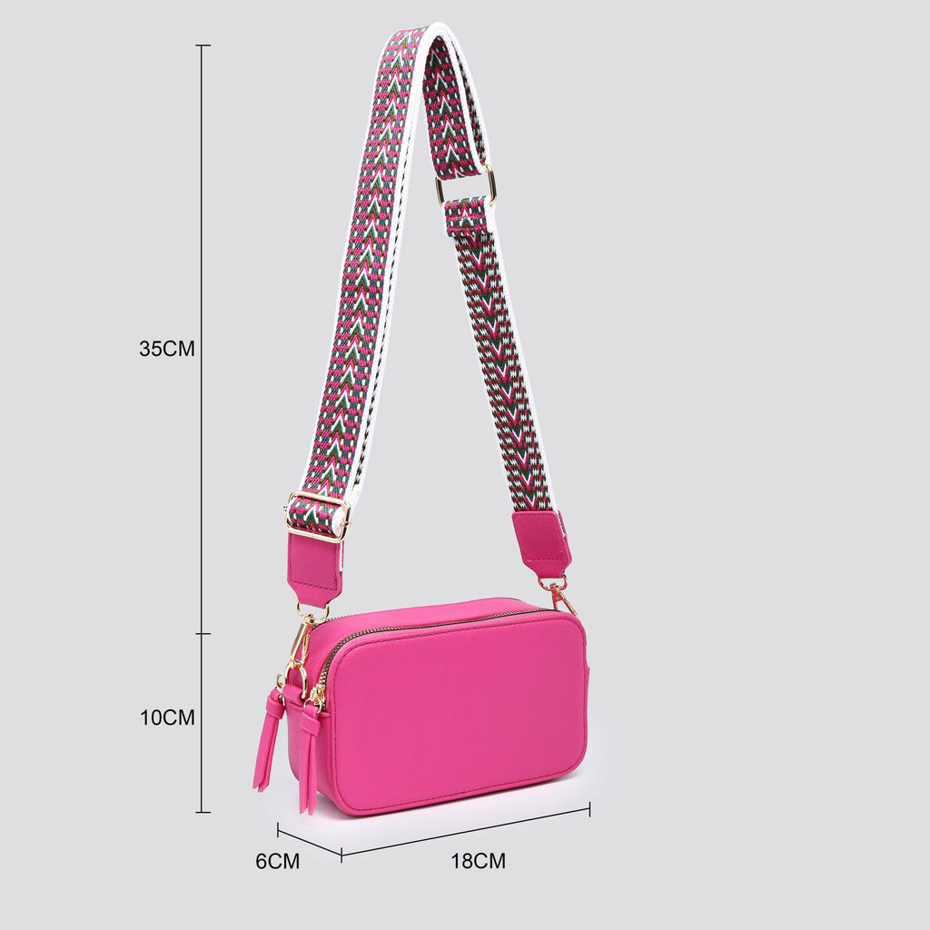 Leather Look Double Compartment Crossbody Bag # 3310: NAVY