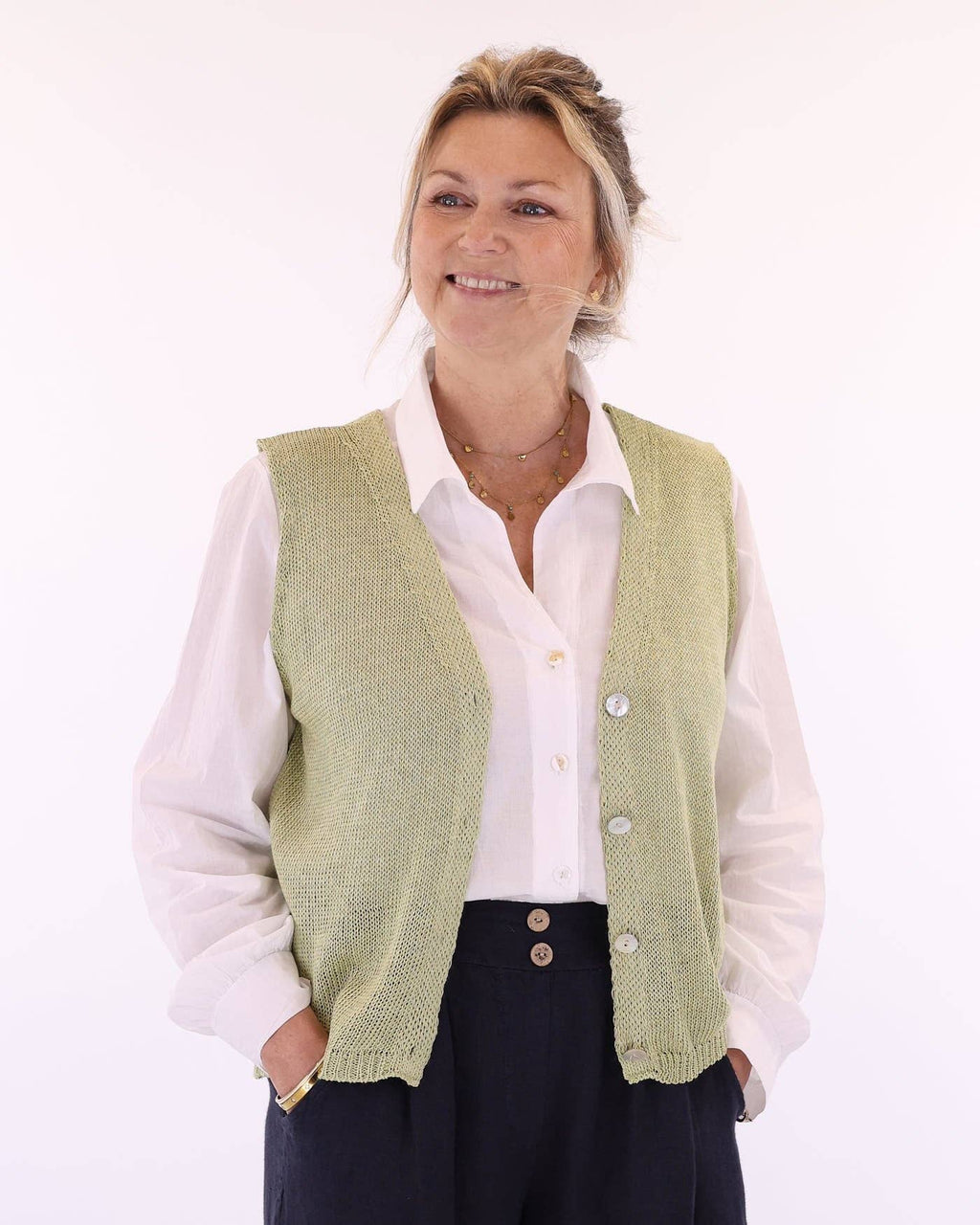 Cotton Blend Button Waistcoat: Coral