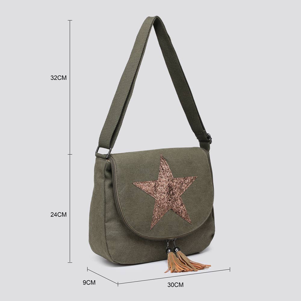2254 Canvas Star Crossbody Bag: BLACK