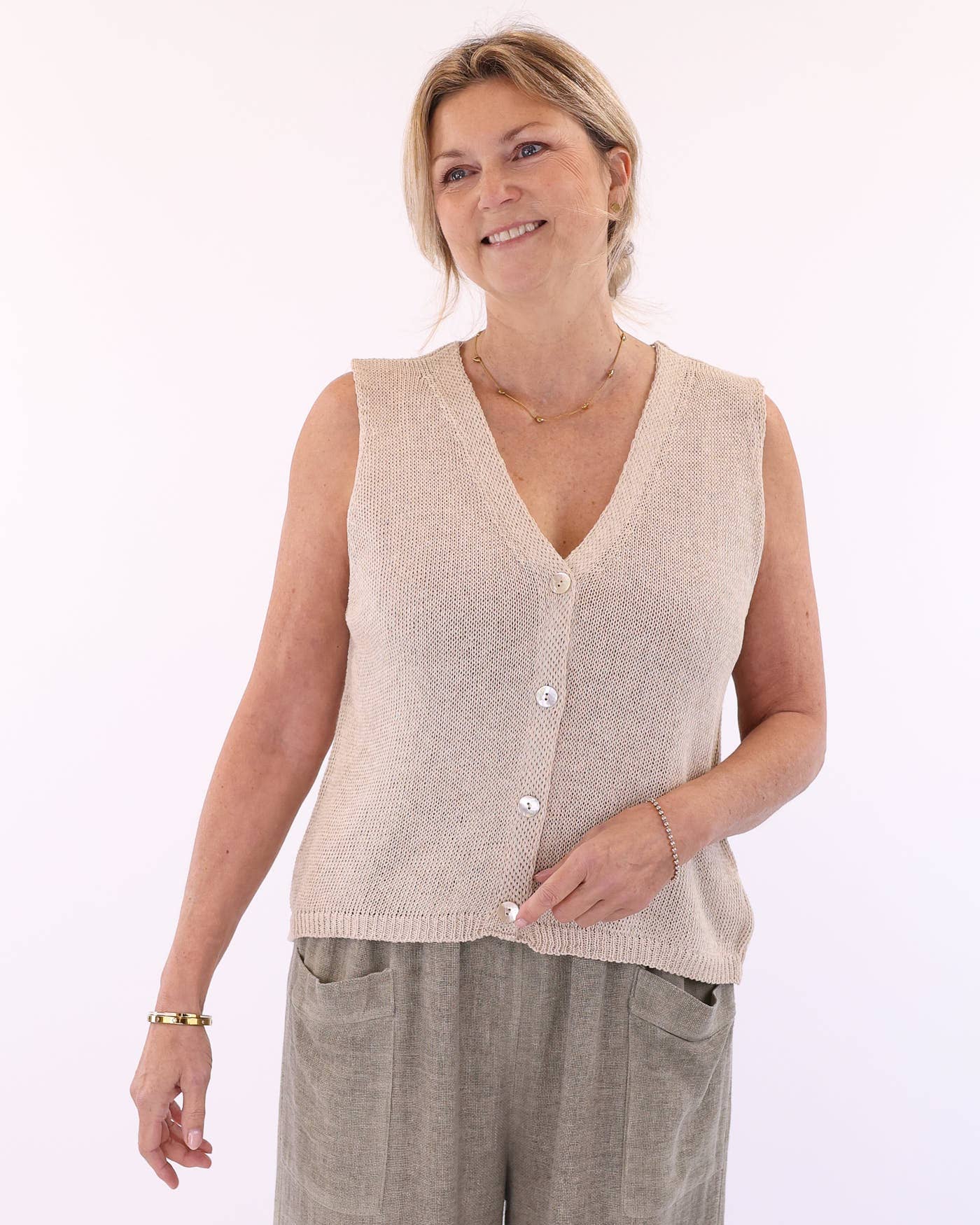 Cotton Blend Button Waistcoat: Terracotta