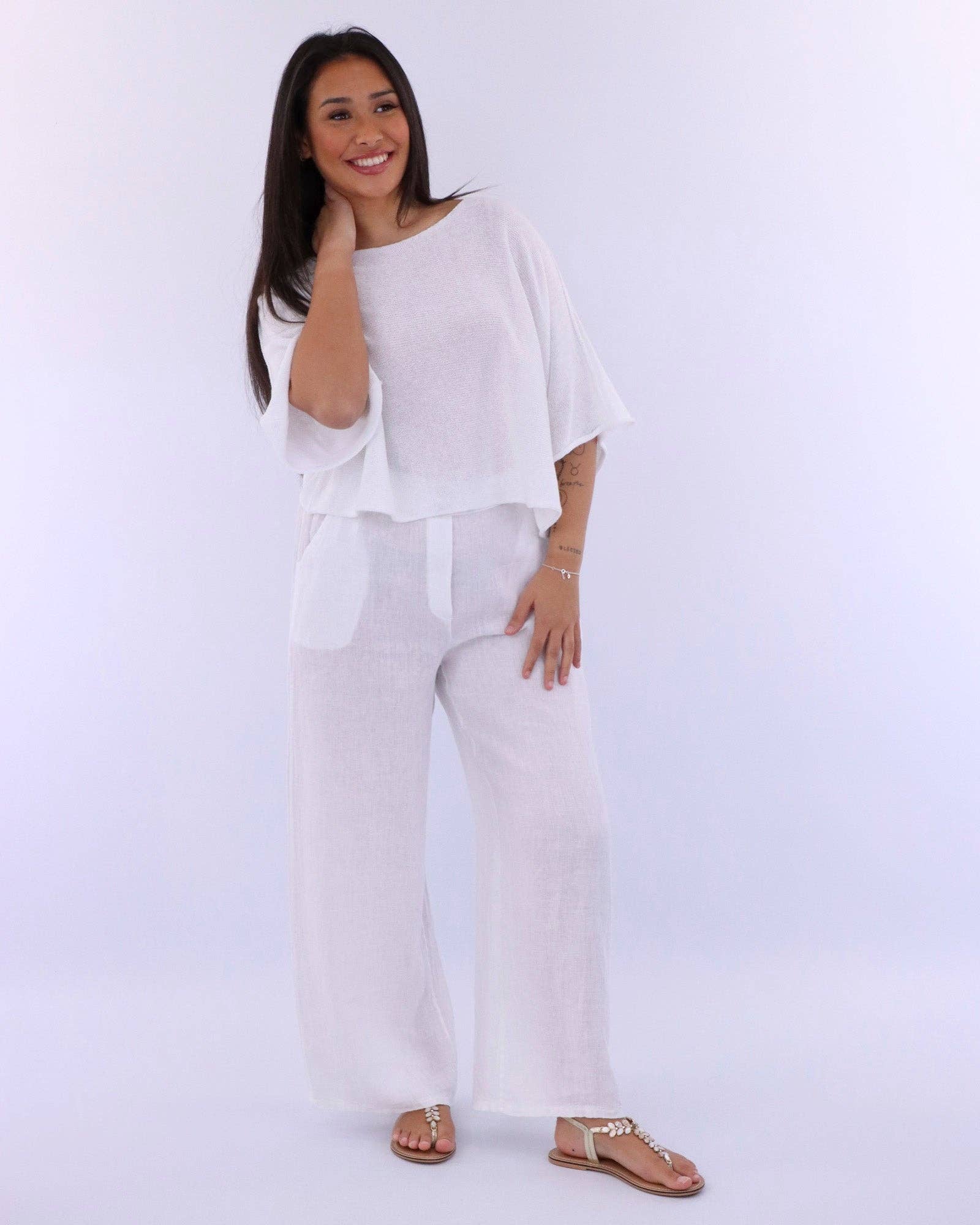 Cotton Blend Short Tunic Top: Sand / One Size