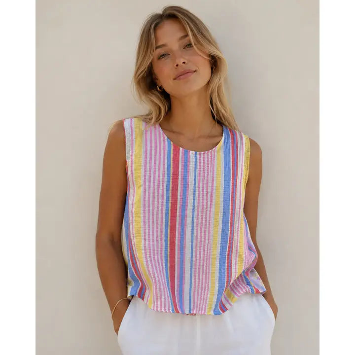 Multi-Colour Stripe Cheesecloth Vest Top