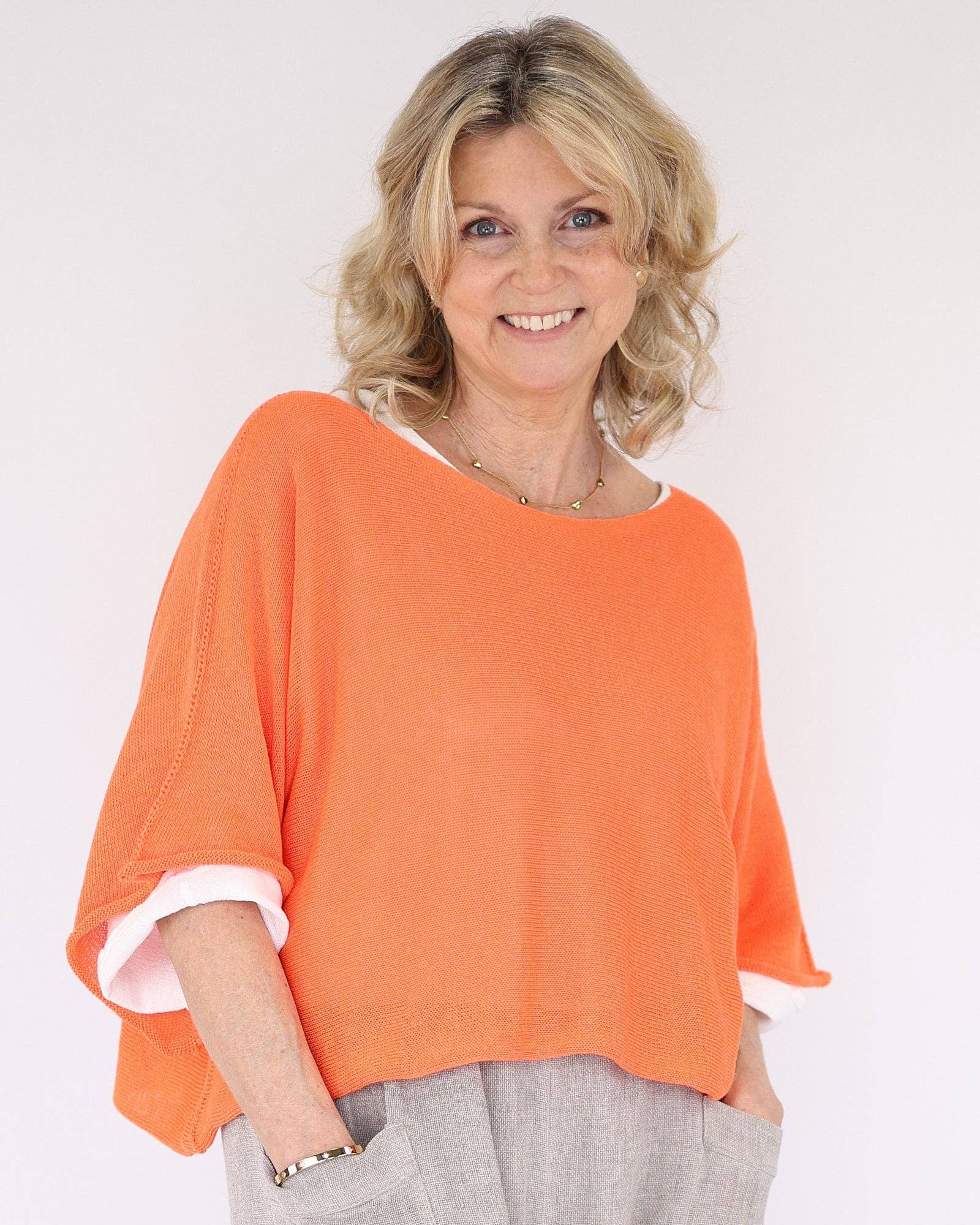 Cotton Blend Short Tunic Top: Sage / One Size