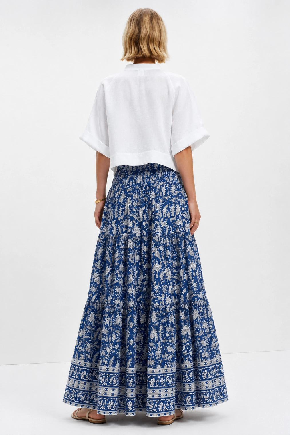 Brianne Woodblock Print Skirt with Border
