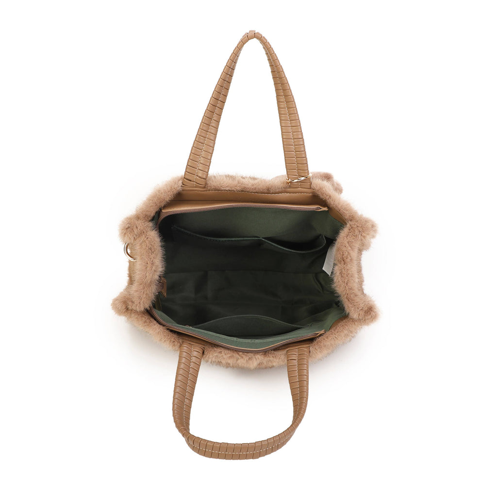 H881 Fluffy Faux Fur Tote Bag: Coffee