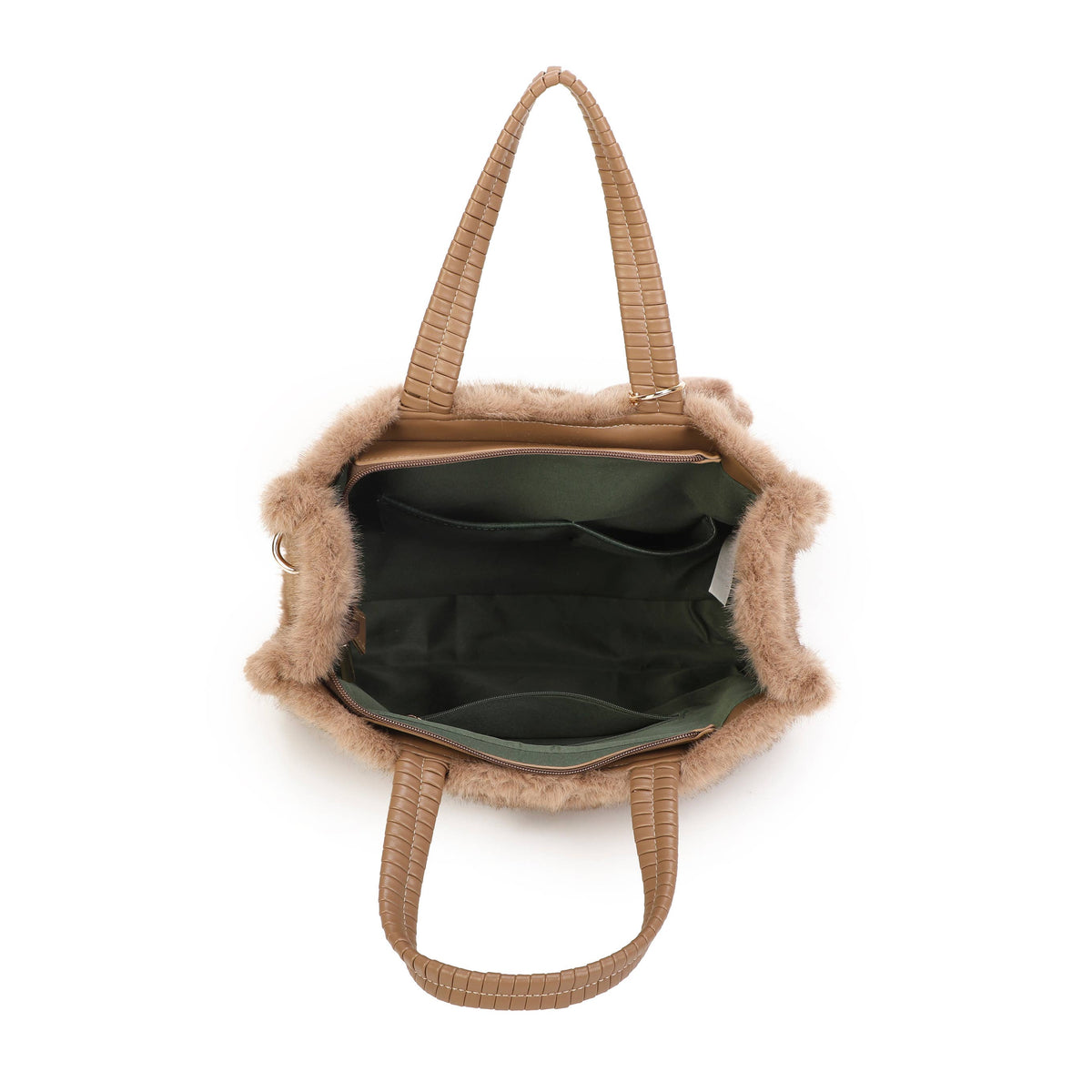 H881 Fluffy Faux Fur Tote Bag: Coffee