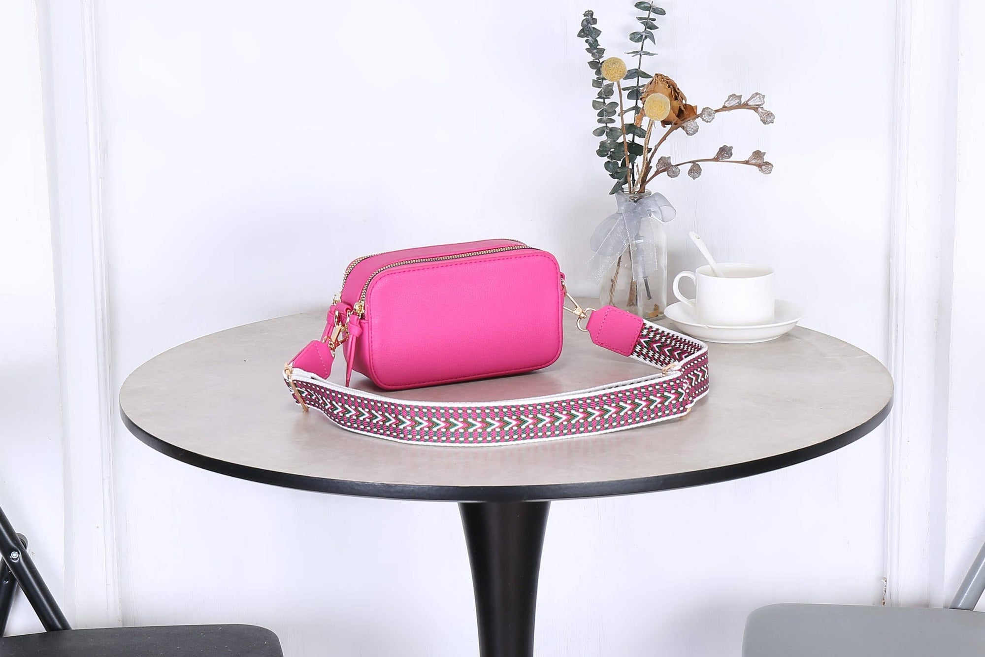 Leather Look Double Compartment Crossbody Bag # 3310: NAVY