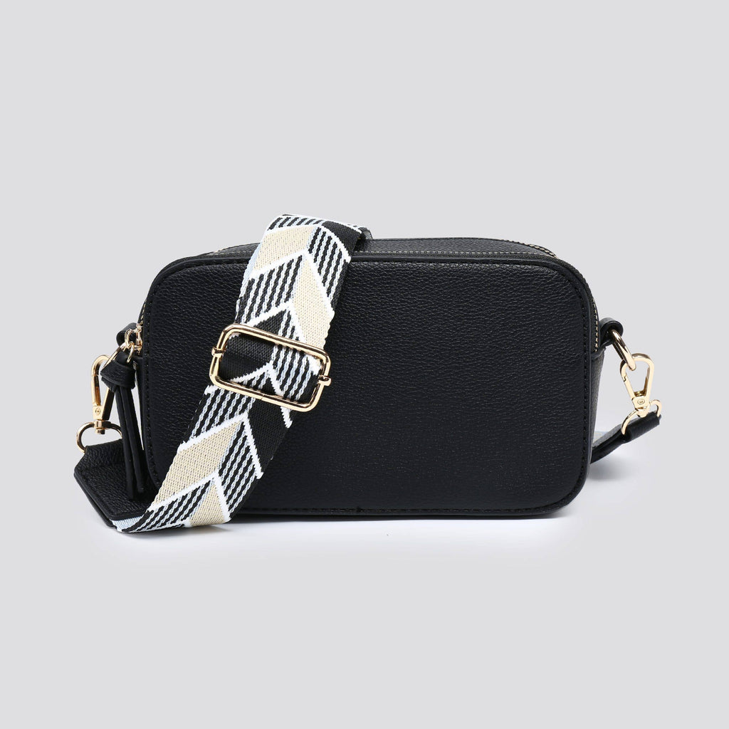 Leather Look Double Compartment Crossbody Bag # 3310: NAVY