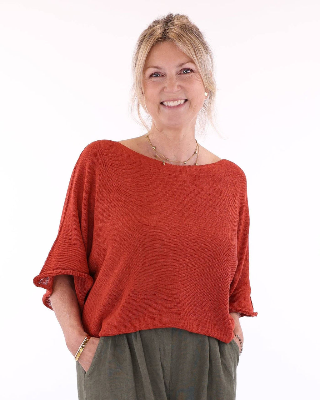 Cotton Blend Short Tunic Top: Chocolate / One Size