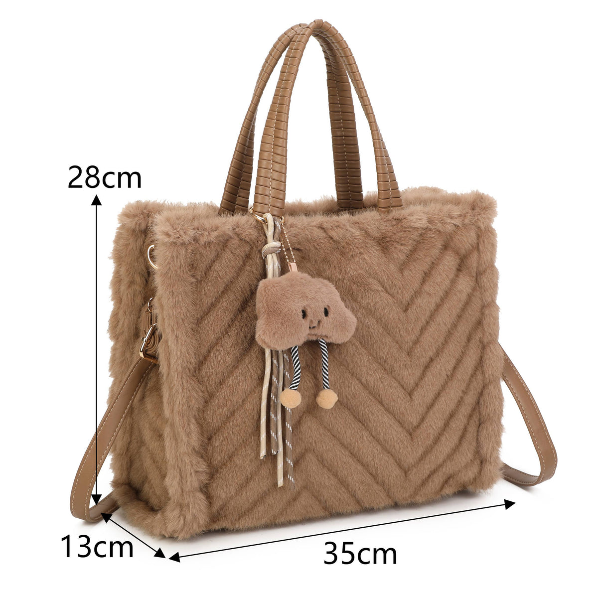 H881 Fluffy Faux Fur Tote Bag: Coffee