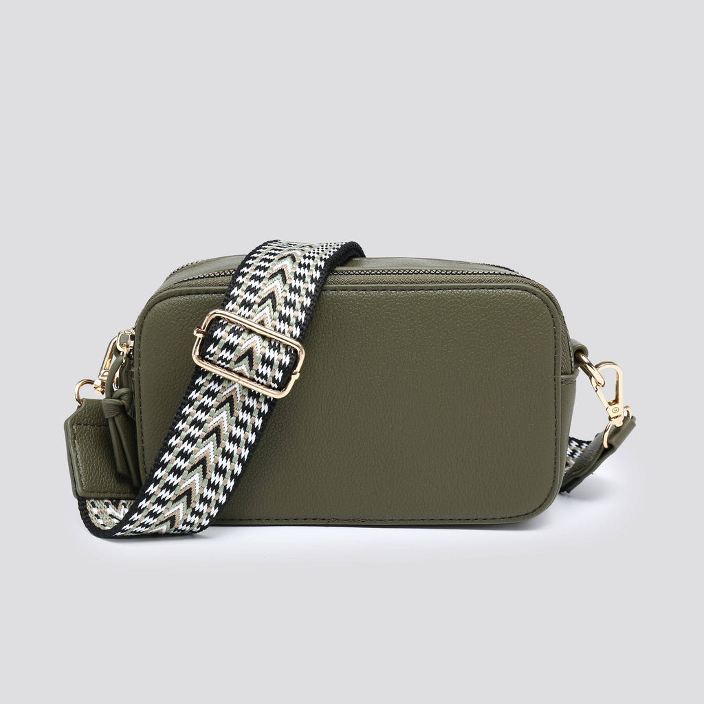 Leather Look Double Compartment Crossbody Bag # 3310: GREEN