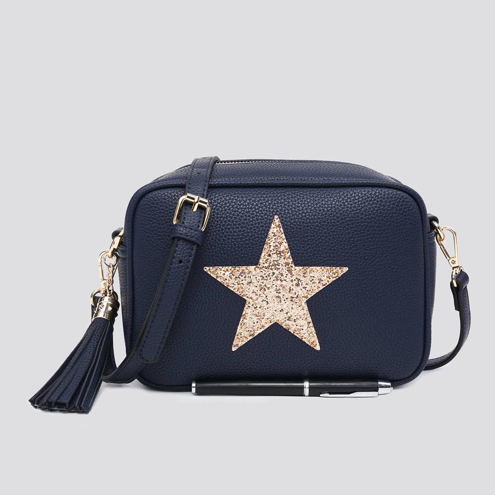 Premium Vegan Leather Camera Star Crossbody Bag #JNY3435AW26: BLACK
