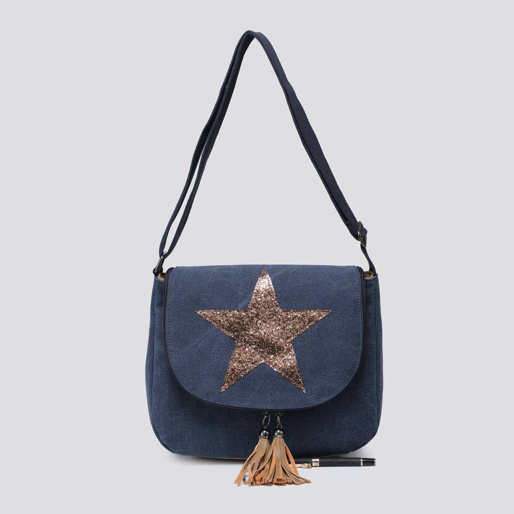 2254 Canvas Star Crossbody Bag: BLACK