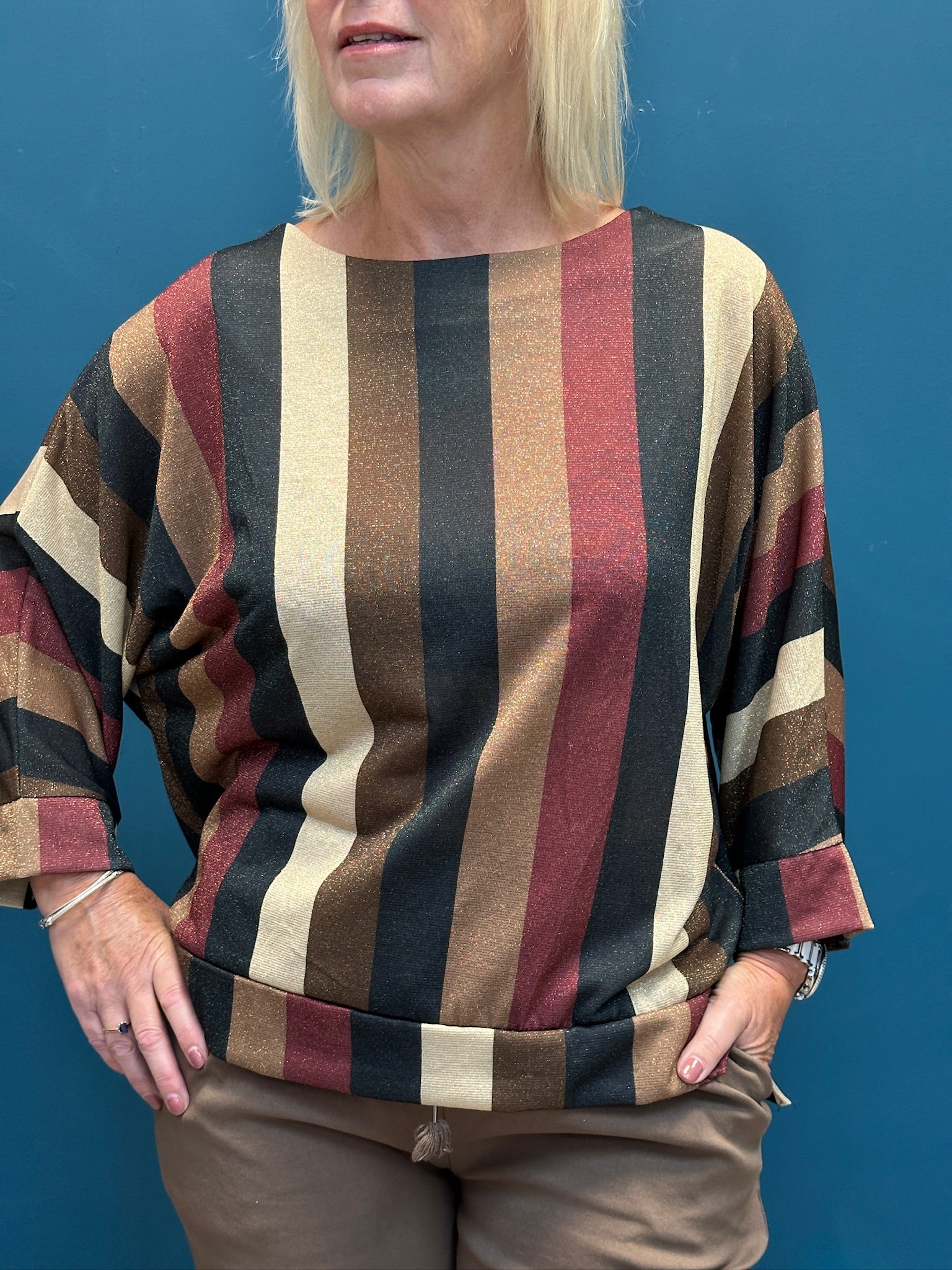 Metallic Knit Multi Stripe Fine Jumper