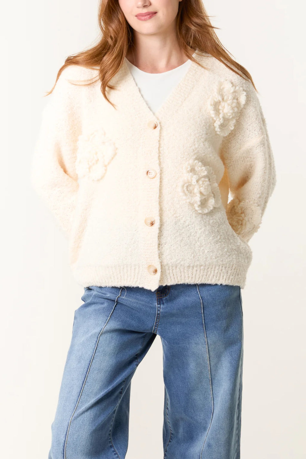 Nova London Flower Soft V-Neck Knitted Cardigan