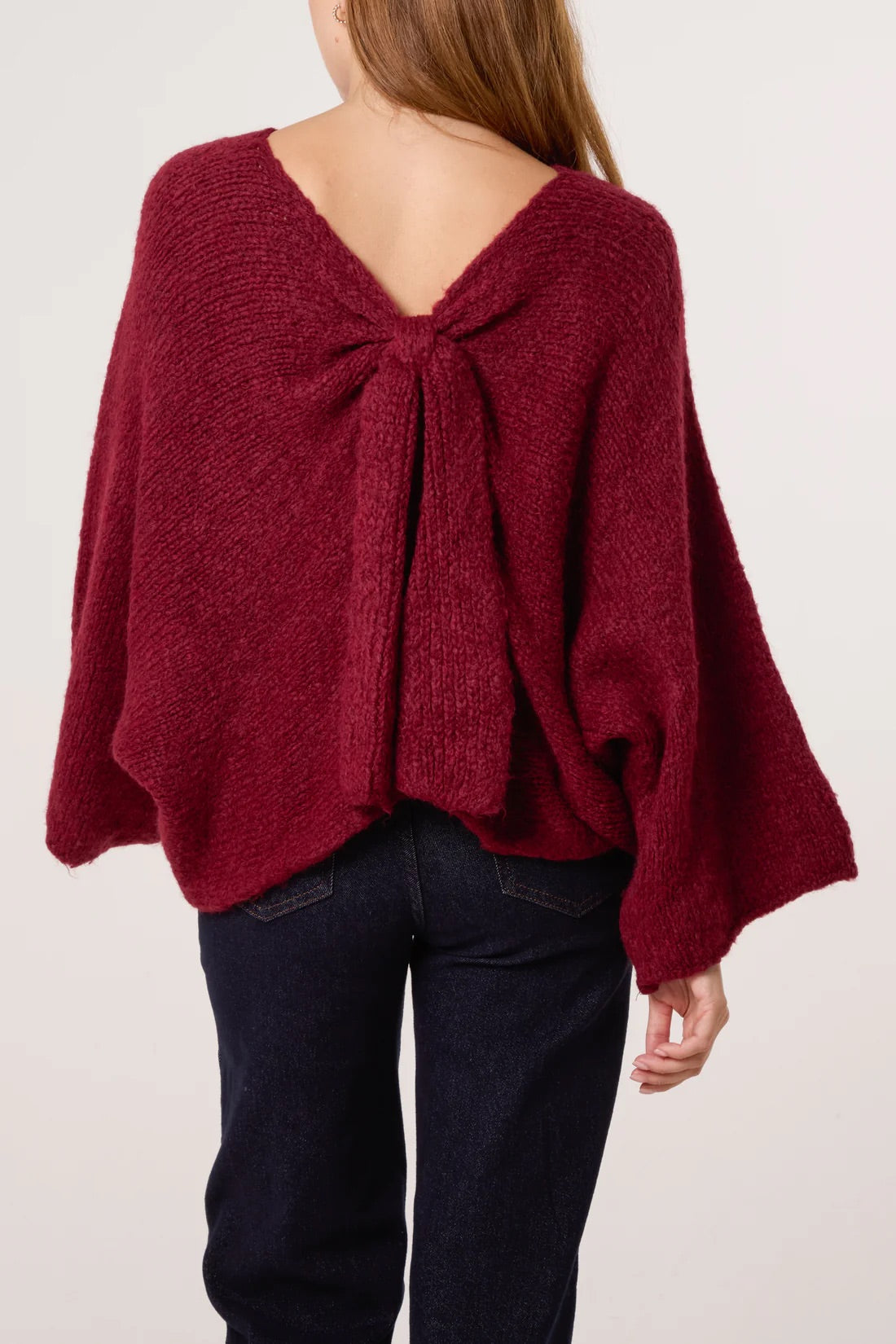 Front Bow Wool Blend Jumper Wine & Brown