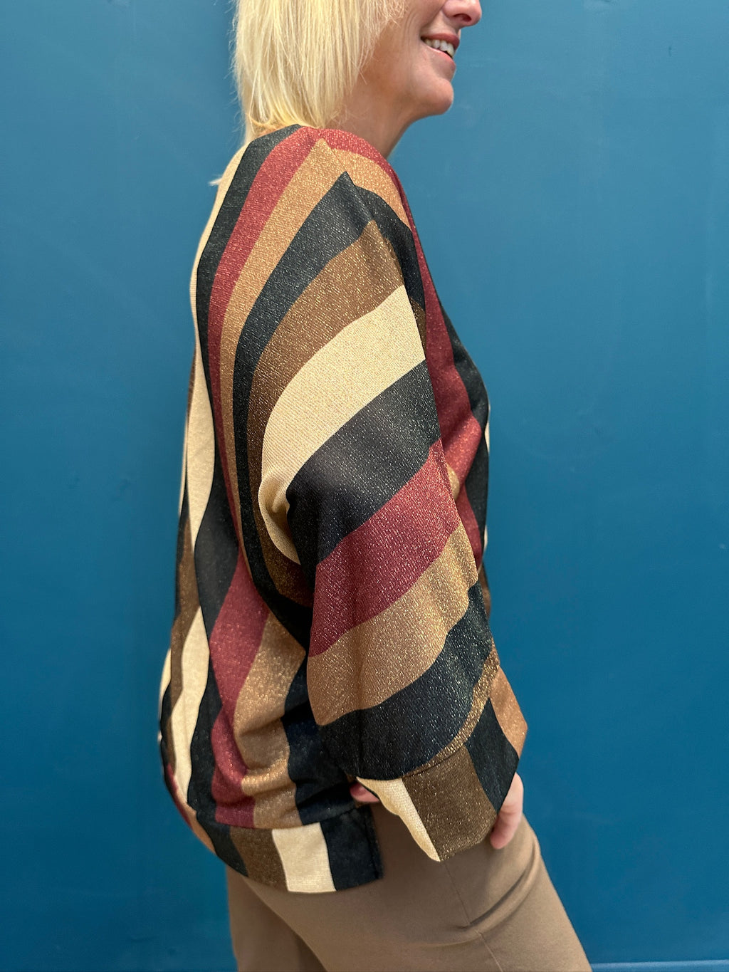 Metallic Knit Multi Stripe Fine Jumper