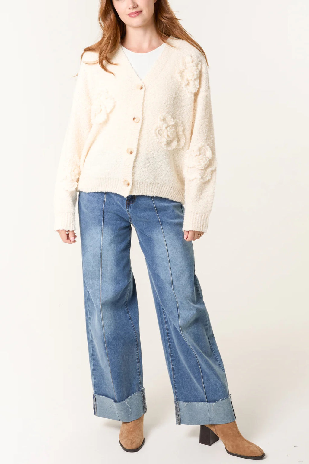 Nova London Flower Soft V-Neck Knitted Cardigan