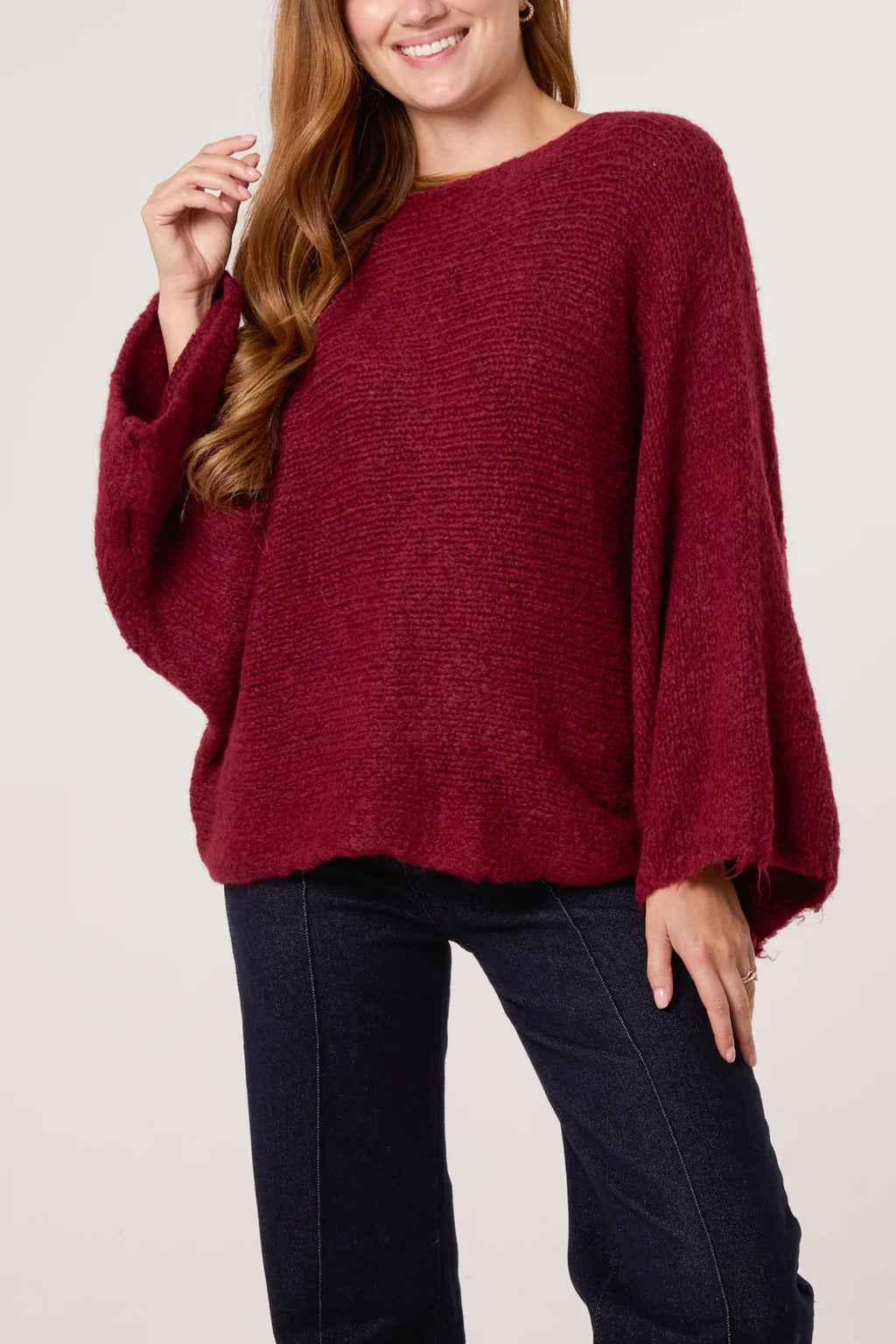 Front Bow Wool Blend Jumper Wine & Brown