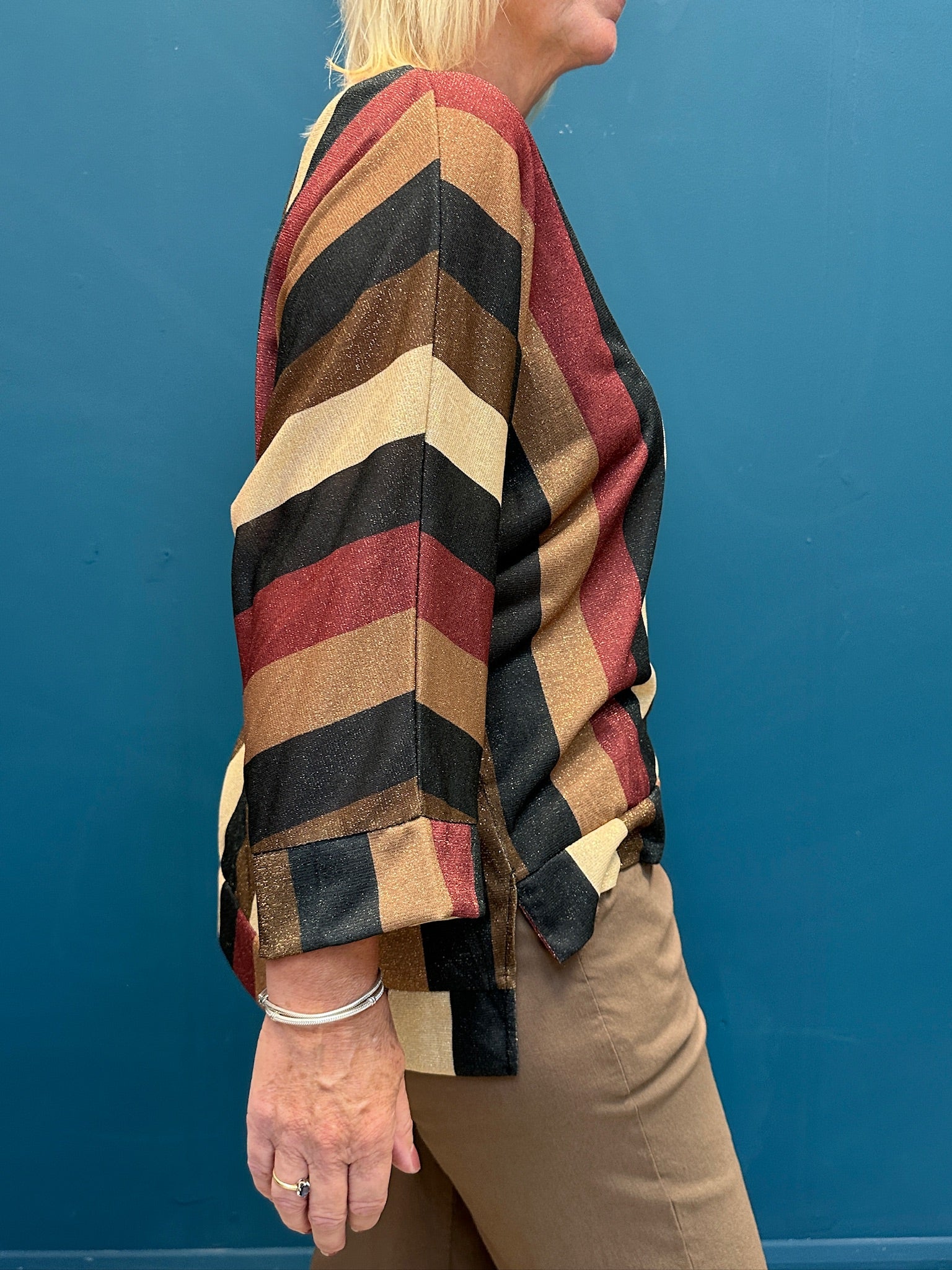 Metallic Knit Multi Stripe Fine Jumper