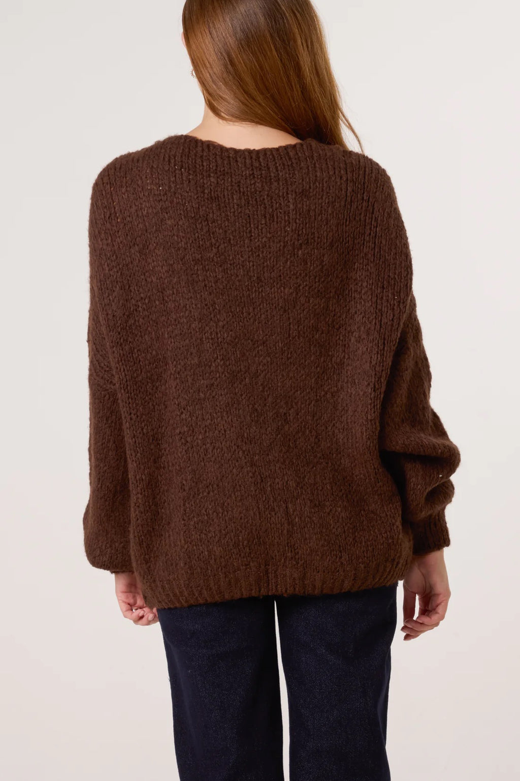 Chocolate Brown Metal Shell Button Cardigan