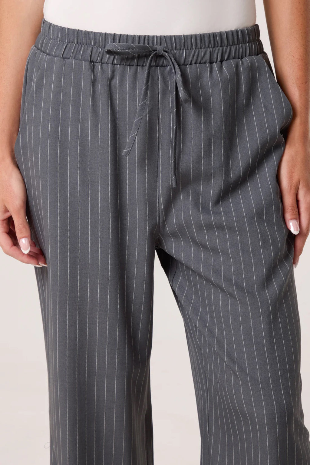 Nova London Elasticated Pinstripe Wide Leg Trousers