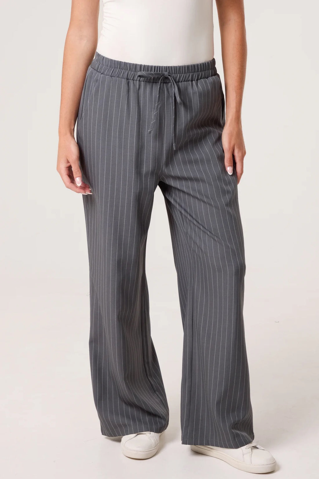 Nova London Elasticated Pinstripe Wide Leg Trousers