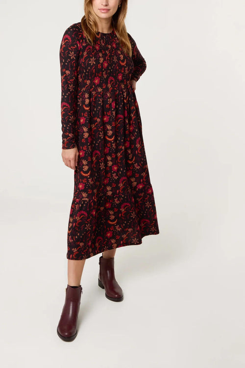 Autumnal Shirred Bust Cut & Sew Dress