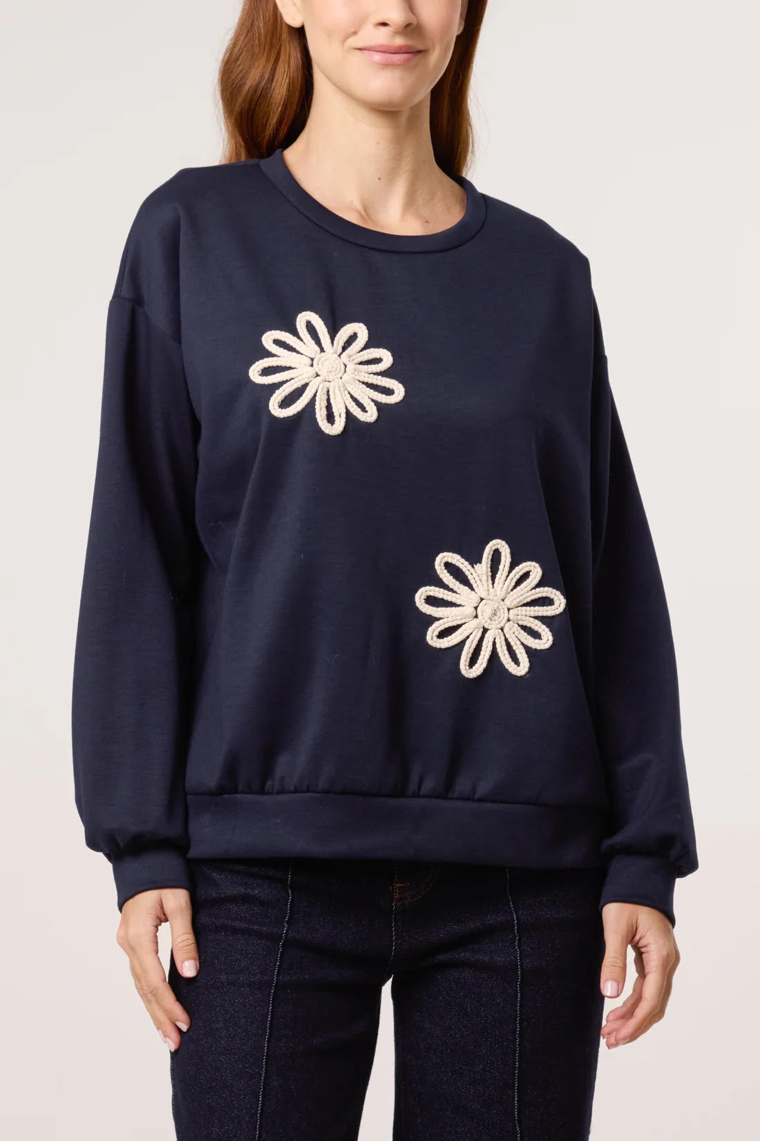 Embroidered Flower Soft Touch Sweatshirt