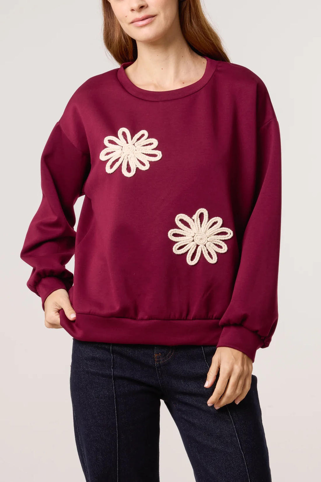 Embroidered Flower Soft Touch Sweatshirt